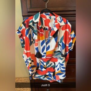 Colorful Abstract Print Button-Up Shirt